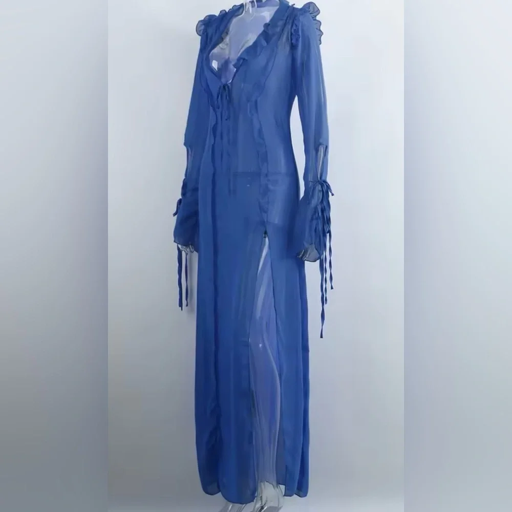 Blue Lagoon Sheer Maxi Swimsuit Coverup Dress - Picture 5 of 10